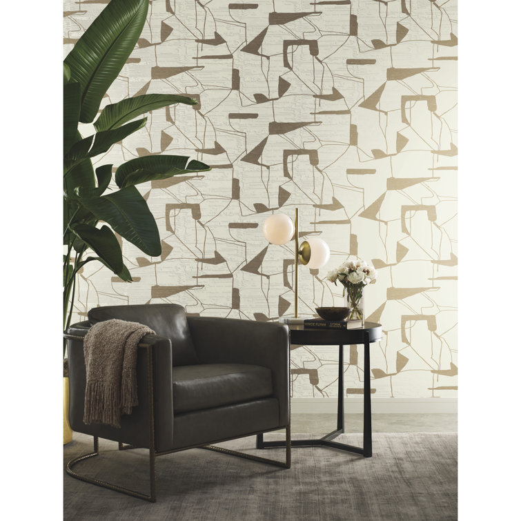 Cream and Gold Abstract Geometric Non-Pasted Wallpaper Roll
