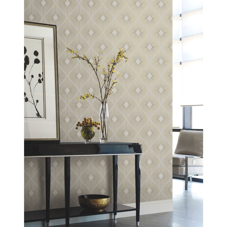 White and Gold Geometric Non-Woven Wallpaper Per Bolt