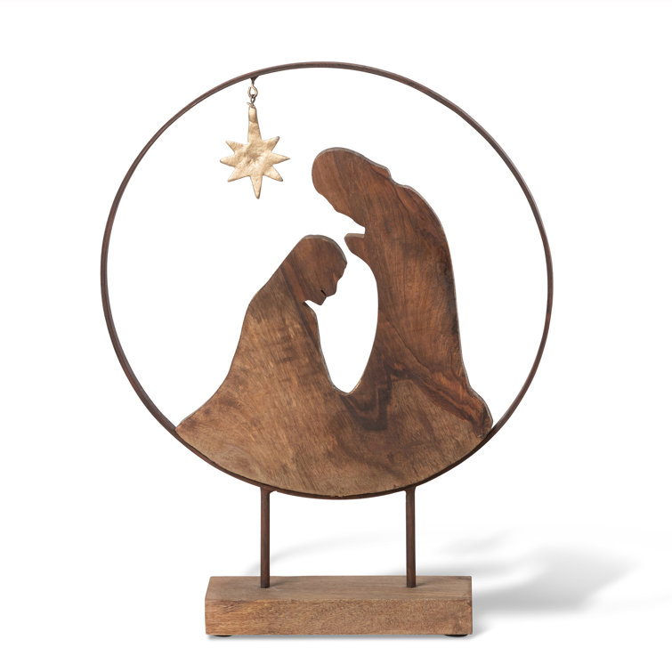 Gold and Brown Metal and Wood Nativity Sculpture
