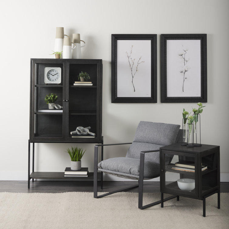 Gray Fabric and Black Iron Slipper Accent Chair