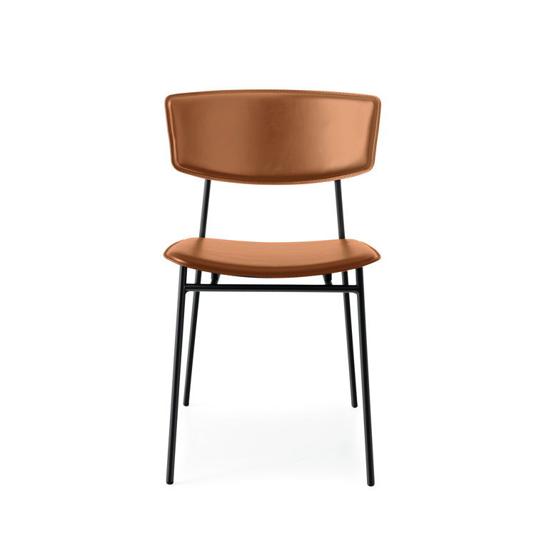 Fifties Matte Black Metal Chair with Cognac Faux Leather Upholstery
