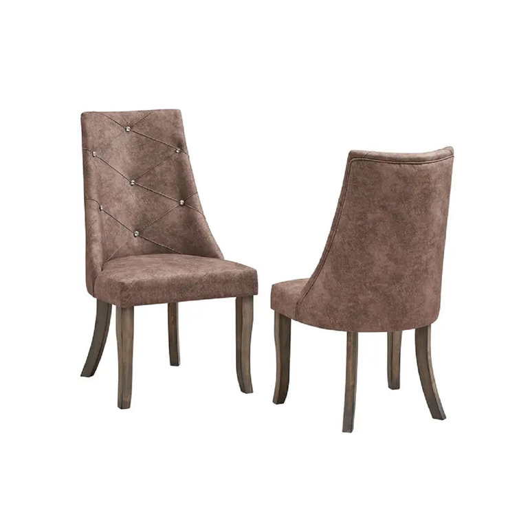 Dark Brown Tufted Faux Leather Parsons Side Chair Set