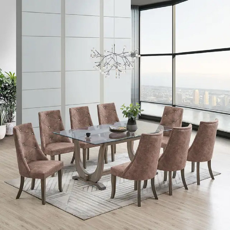 Dark Brown Tufted Faux Leather Parsons Side Chair Set