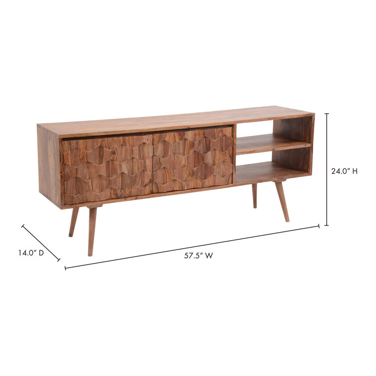 Mid-Century Modern Sheesham Wood 57'' TV Console with Fireplace