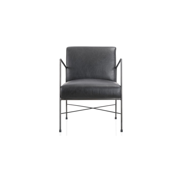 Dagwood Black Geometric Top-Grain Leather Chaise with Metal Frame