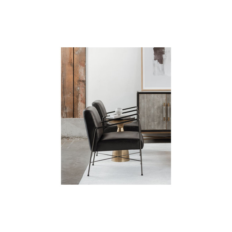 Dagwood Black Geometric Top-Grain Leather Chaise with Metal Frame
