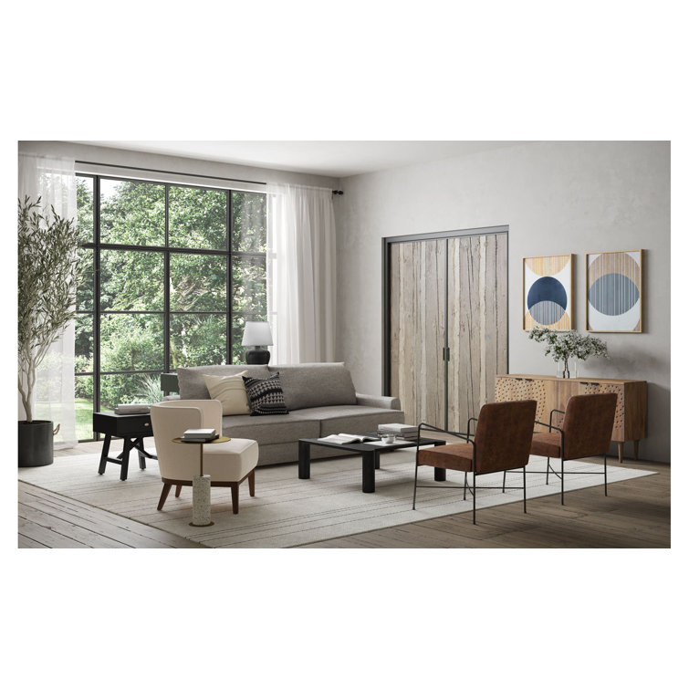 Transitional Dagwood Brown Leather Armchair with Metal Frame