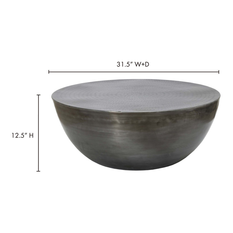 Sleek Modern 31'' Silver Metal Round Drum Coffee Table