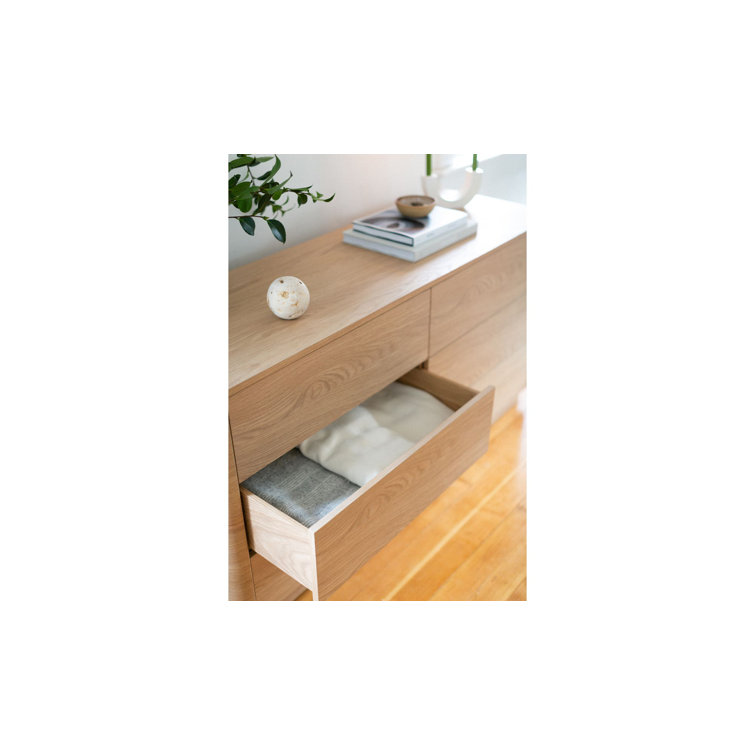 Transitional Soft Close 60" Oak Double Dresser with 6 Drawers