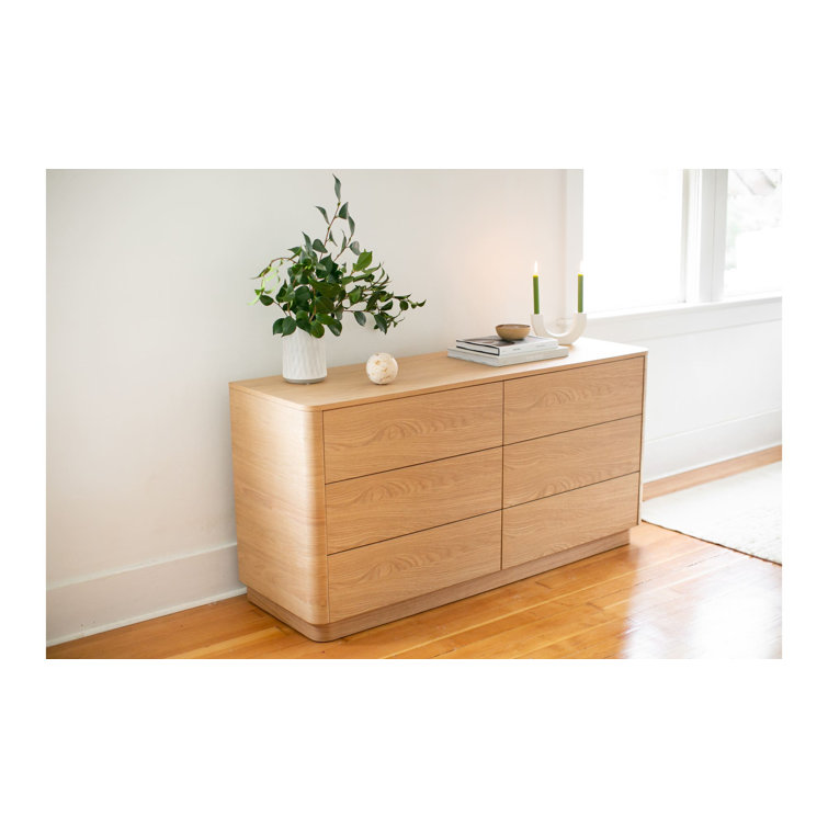 Transitional Soft Close 60" Oak Double Dresser with 6 Drawers