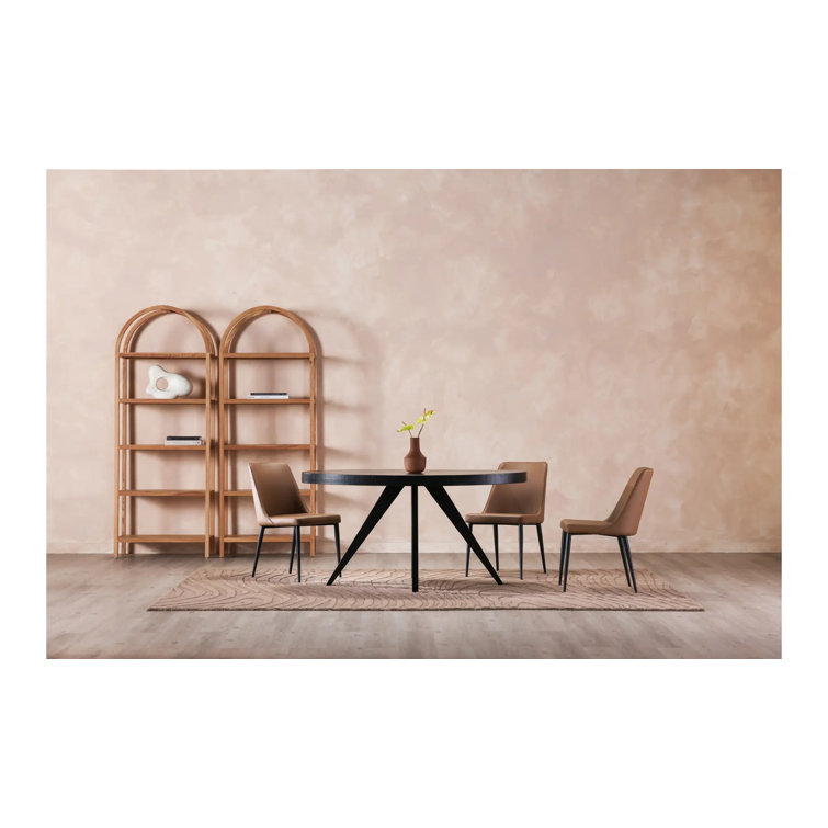 Transitional Rustic Acacia Wood Round Dining Table with Black Legs