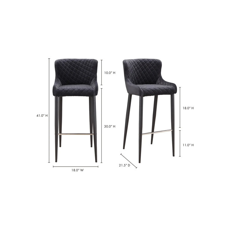 Etta Dark Grey Diamond-Tufted Velvet Bar Stool with Metal Frame