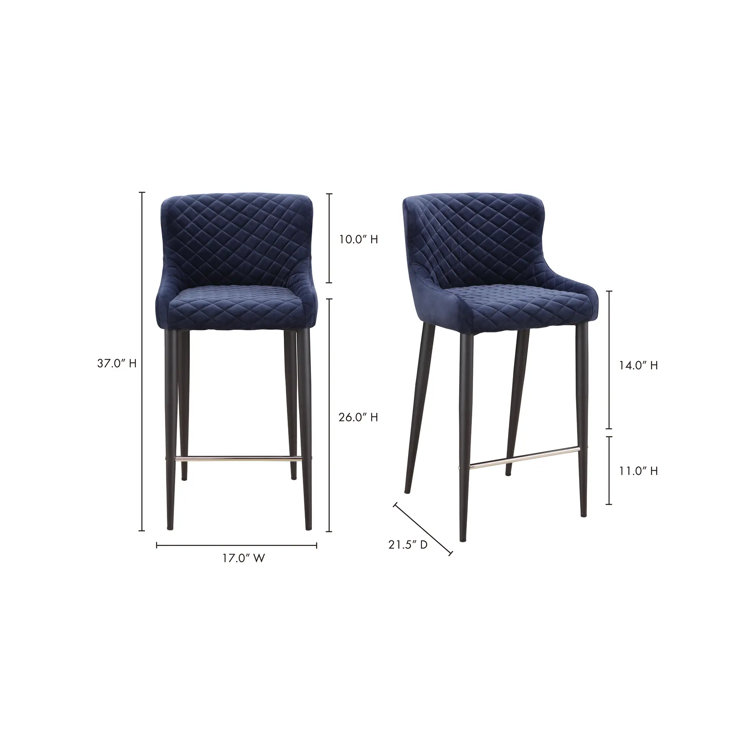 Etta 18'' Wide Dark Blue Velvet Tufted Counter Stool