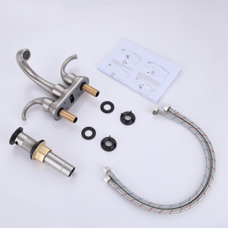 Brushed Nickel Double Handle Centerset Bathroom Faucet with Drain Kit