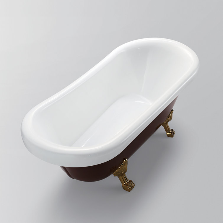67" Red and White Acrylic Clawfoot Soaking Bathtub