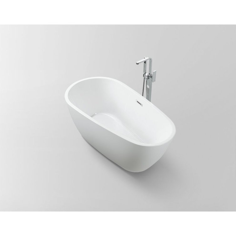 White and Titanium Gold Acrylic Freestanding Soaking Bathtub