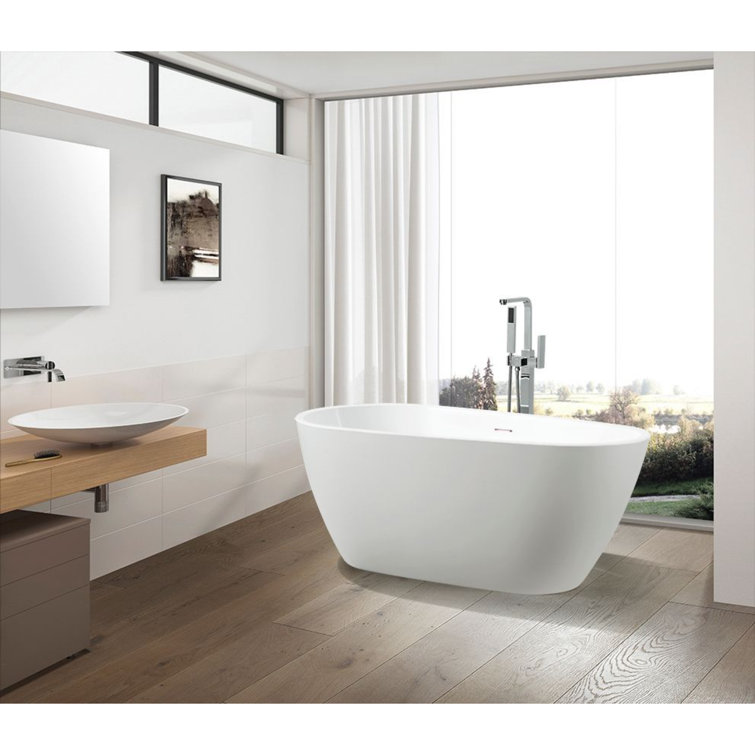 White and Titanium Gold Acrylic Freestanding Soaking Bathtub