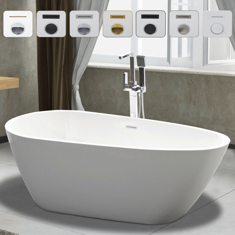 Pure White Acrylic Freestanding Soaking Bathtub