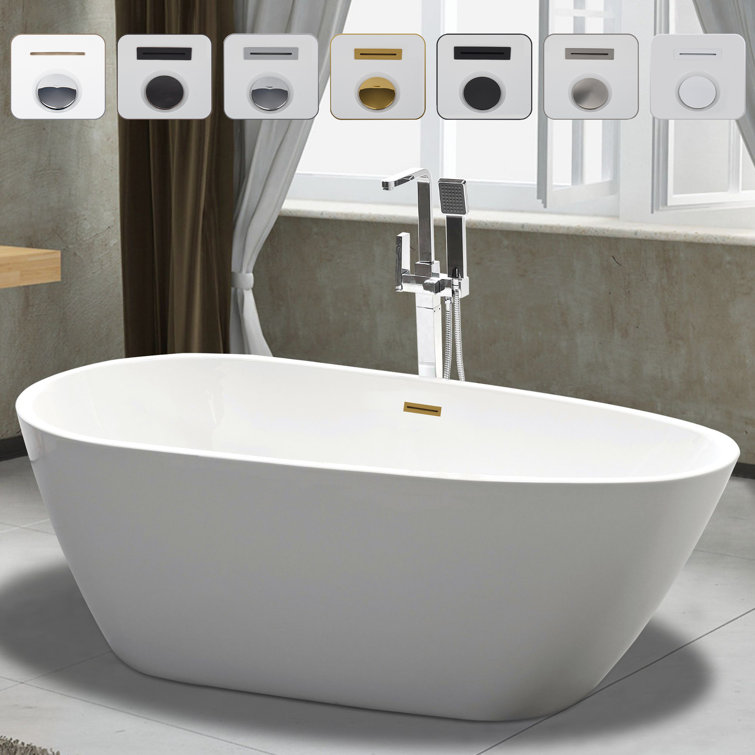 White and Titanium Gold Acrylic Freestanding Soaking Bathtub