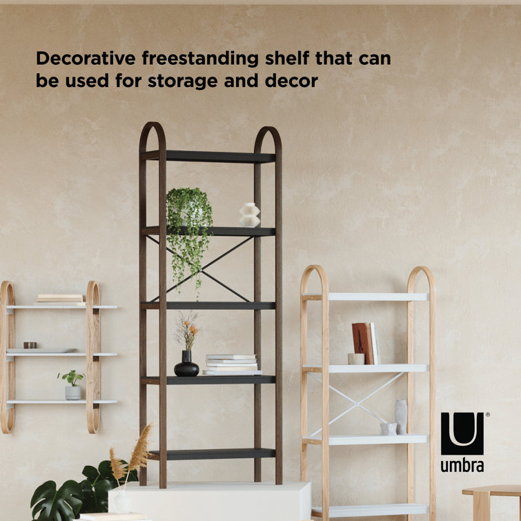 White and Natural Wood 5-Tier Freestanding Shelf