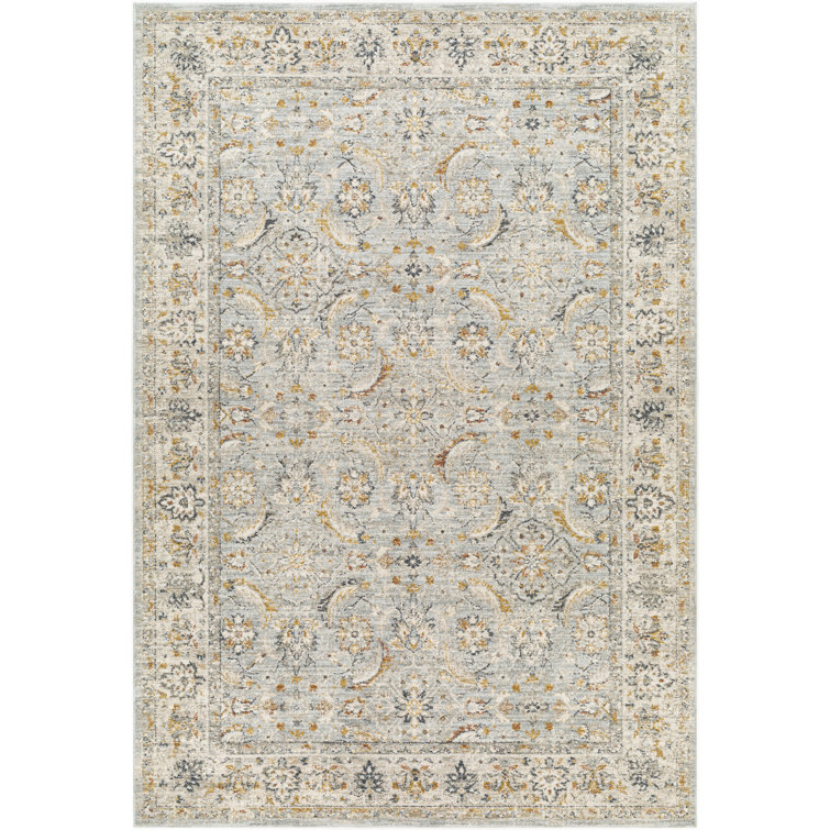 Gray and Beige Rectangular Synthetic Oriental Rug