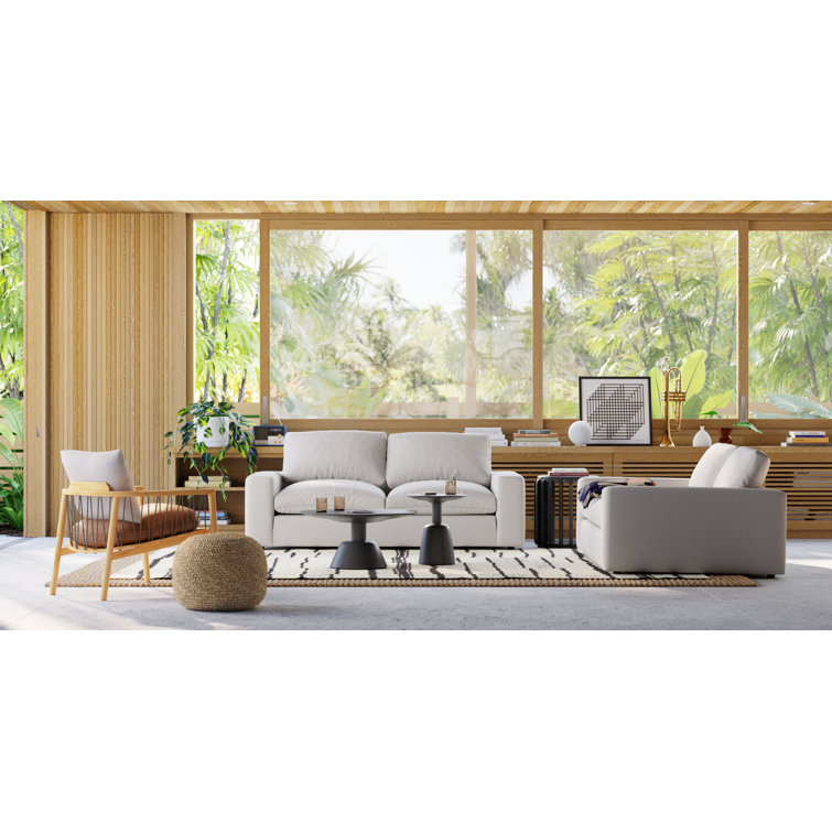 Tropics Collection Modern Round Khaki Jute Pouf Ottoman