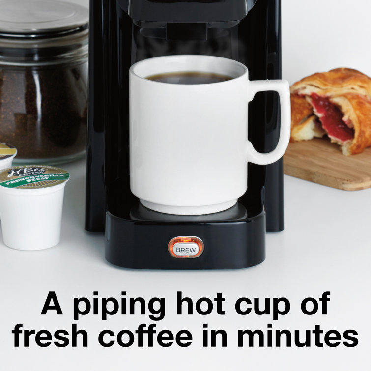 Compact Black Single-Serve Coffee Maker with Push Button Control