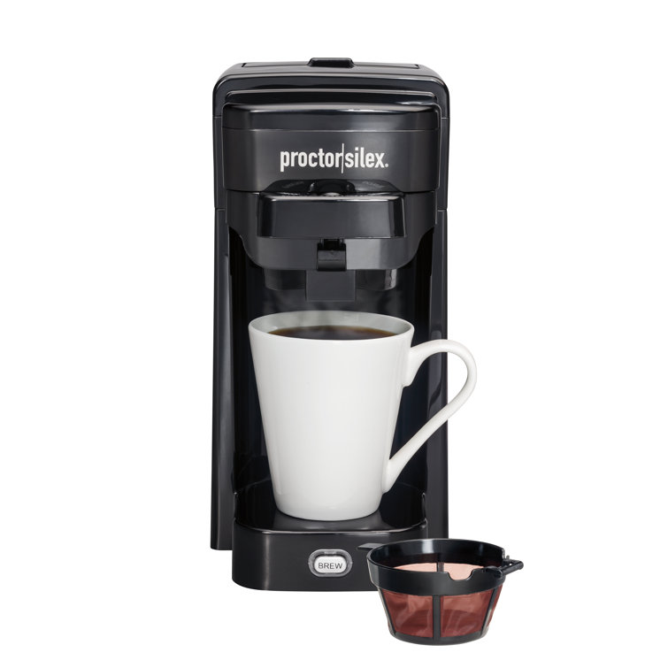Compact Black Single-Serve Coffee Maker with Push Button Control