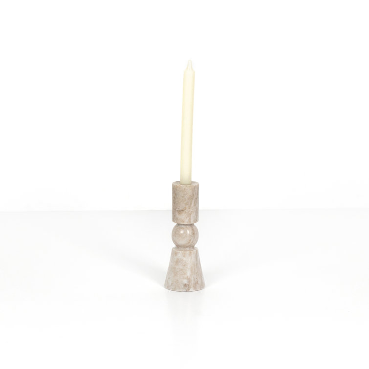Marlow Creamy Taupe Solid Marble 12" Candlestick