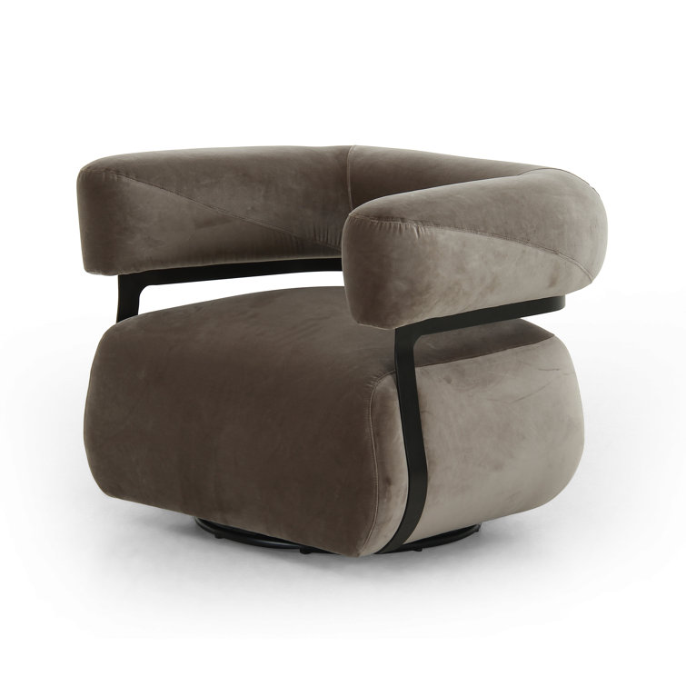 Surrey Fossil Leather Swivel Barrel Chair with Metal Base
