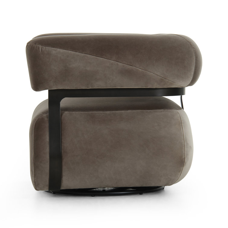Surrey Fossil Leather Swivel Barrel Chair with Metal Base