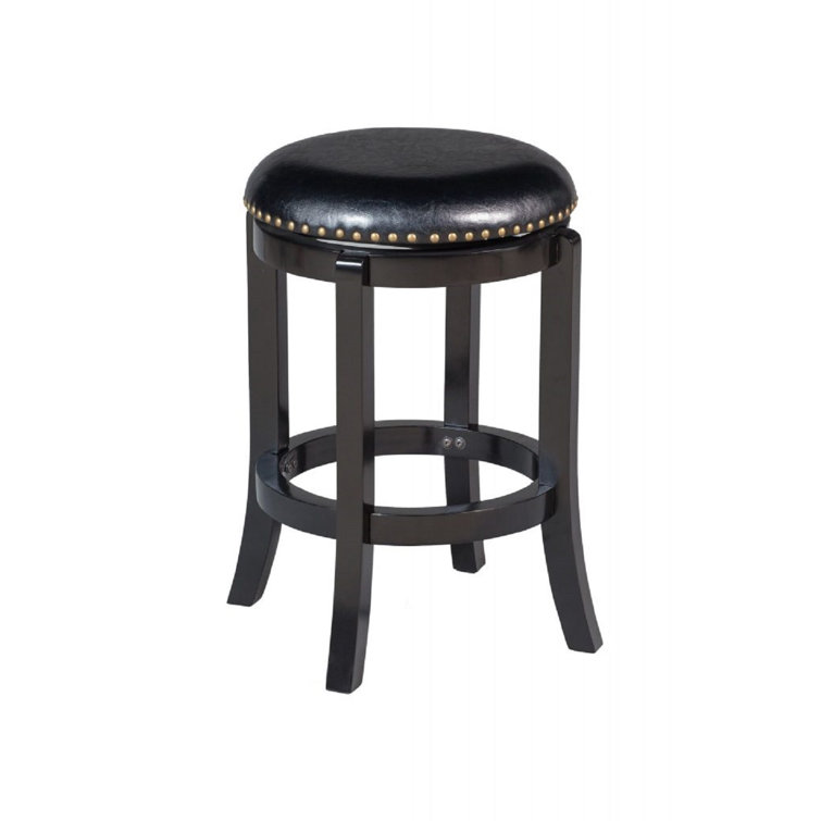 Cordova 24'' Traditional Black Leather Swivel Counter Stool