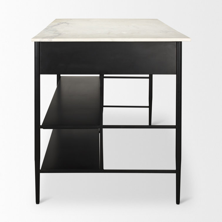 Mya White Marble Top Black Iron Kitchen Island