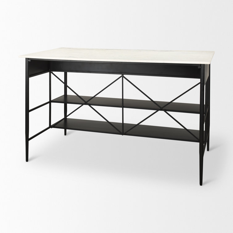 Mya White Marble Top Black Iron Kitchen Island