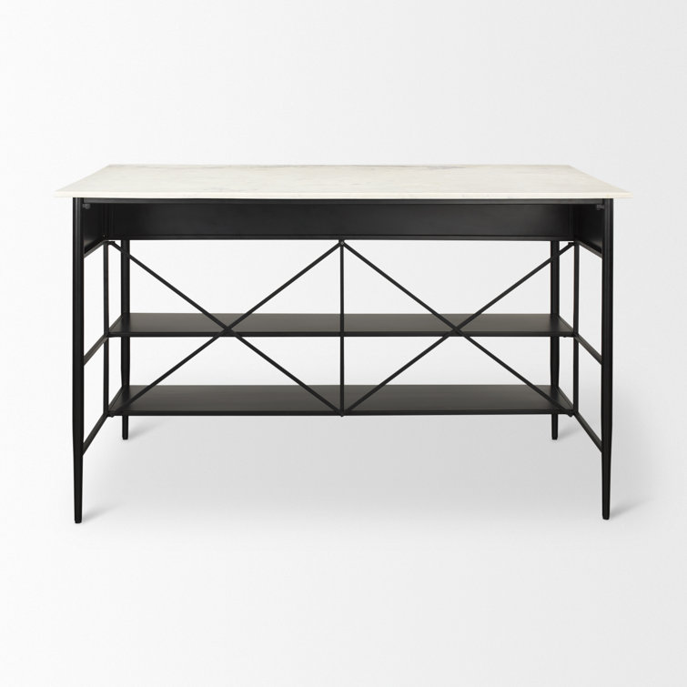Mya White Marble Top Black Iron Kitchen Island
