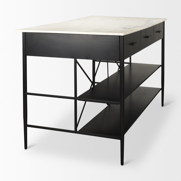Mya White Marble Top Black Iron Kitchen Island