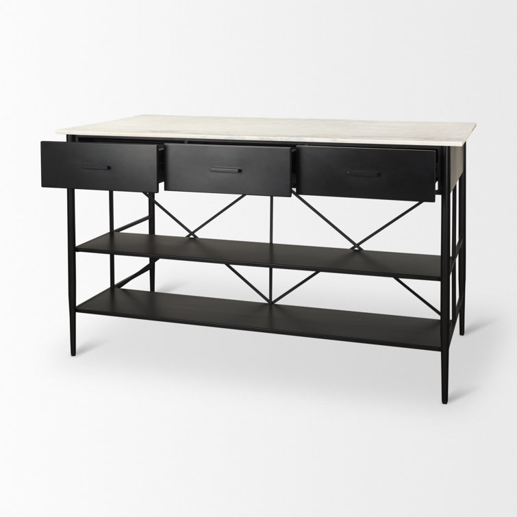 Mya White Marble Top Black Iron Kitchen Island