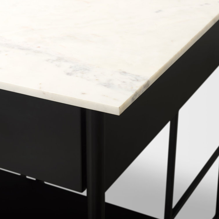 Mya White Marble Top Black Iron Kitchen Island