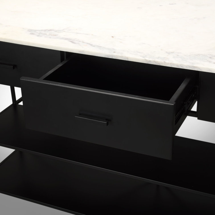 Mya White Marble Top Black Iron Kitchen Island