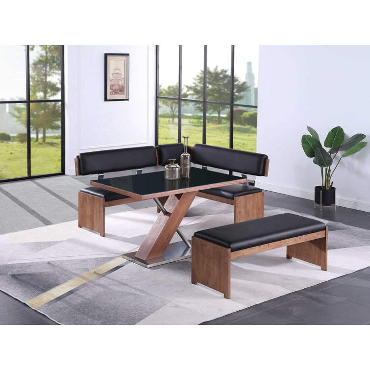 Emma Modern Black Faux Leather and Wood 3-Piece Dining Set