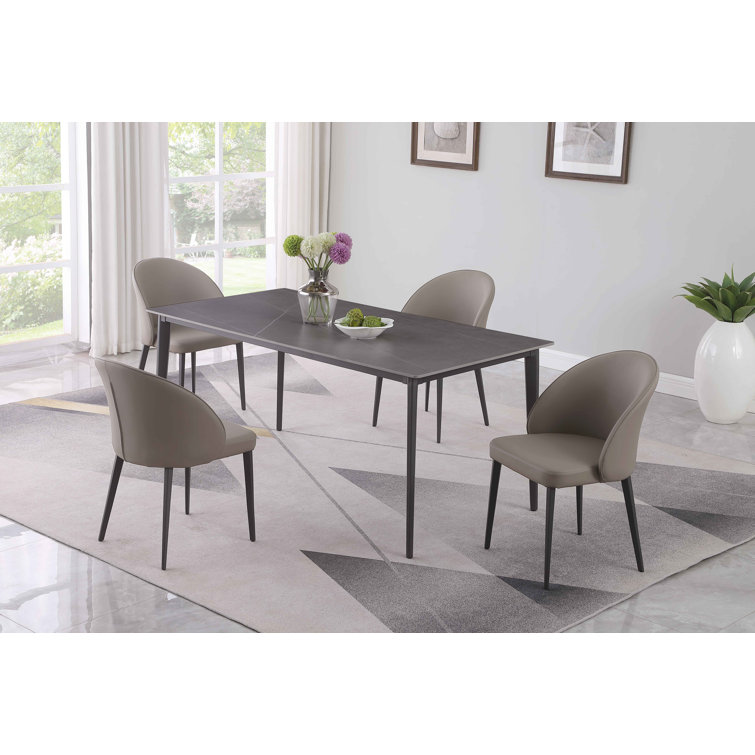 Gray Faux Marble Top Dining Set with 4 Faux Leather Chairs