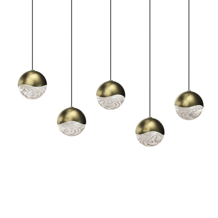 Satin Nickel Grapes 5-Light LED Island Pendant, 37.75" Width