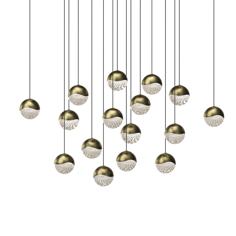 Satin Nickel Crystal 16-Light LED Cluster Square Pendant