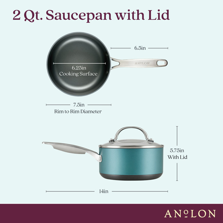 Teal Aluminum Nonstick 2-Quart Saucier with Glass Lid