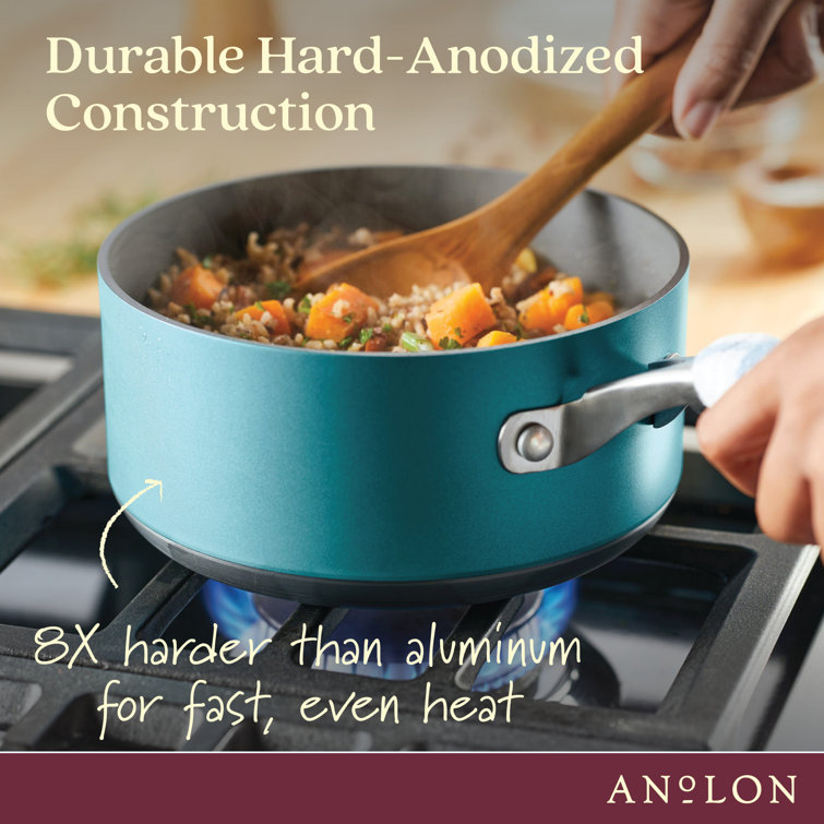 Teal Aluminum Nonstick 2-Quart Saucier with Glass Lid