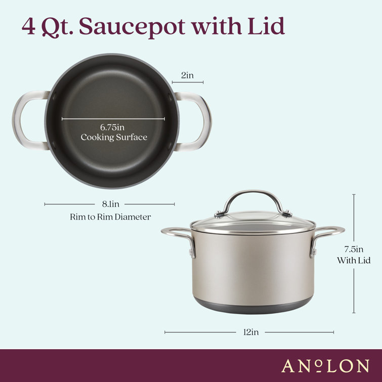 Silver Anodized Aluminum Nonstick Saucepot with Glass Lid, 4 Quart