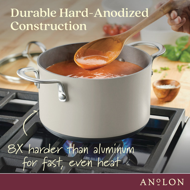 Silver Anodized Aluminum Nonstick Saucepot with Glass Lid, 4 Quart