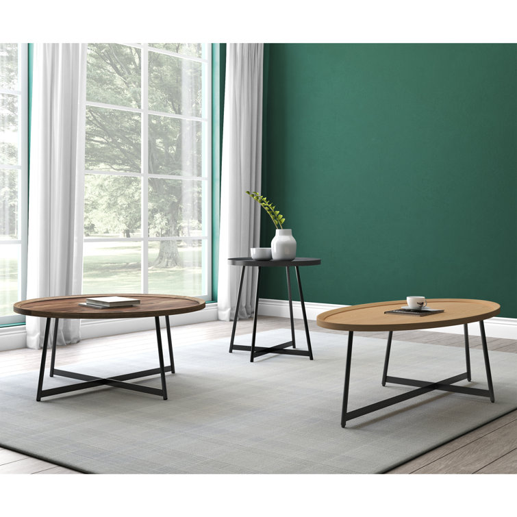 Modern Farmhouse 35" Round Walnut Coffee Table with Steel Base