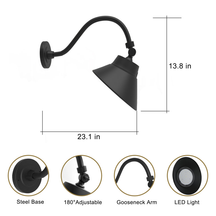 Black Iron 10" LED Gooseneck Wall Light