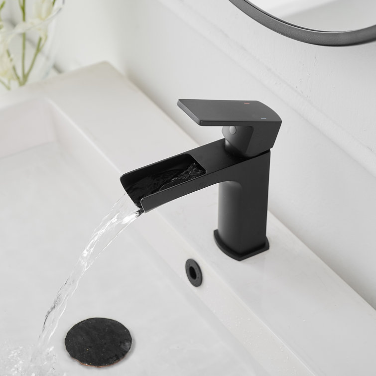 Matte Black Single-Handle Waterfall Bathroom Faucet with Drain Assembly